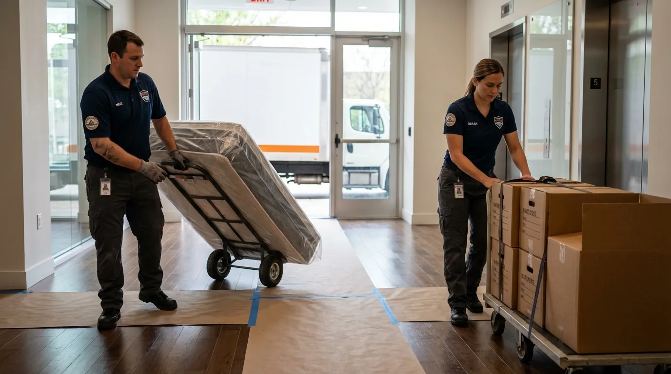 Professional apartment movers loading elevator in Mohawk, NY